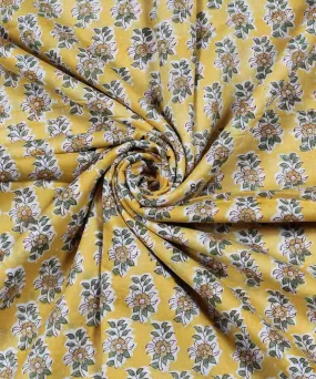 0.53m Yellow Floral Handblock Print Cotton Fabric