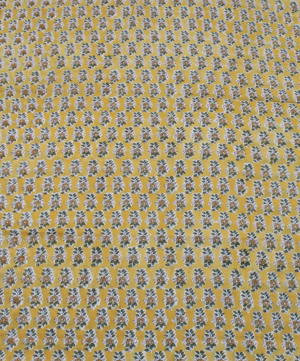 0.53m Yellow Floral Handblock Print Cotton Fabric