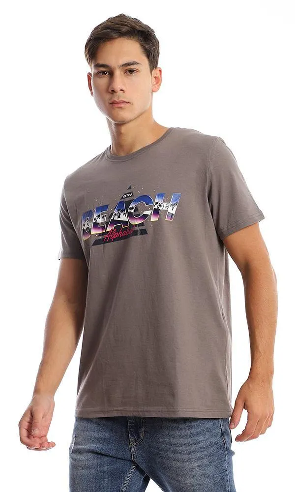 95755 Colorful Printed Beach Taupe Summer Tee