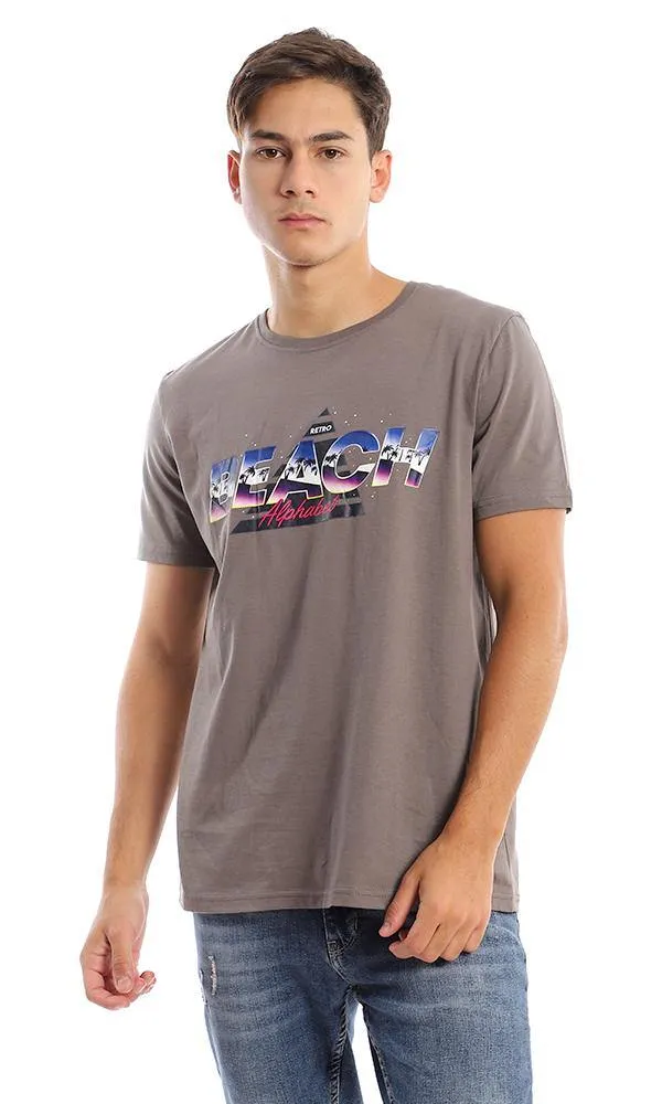 95755 Colorful Printed Beach Taupe Summer Tee