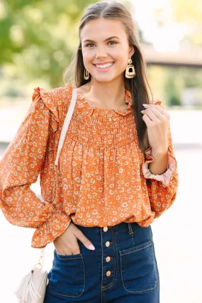 All About You Rust Orange Floral Blouse