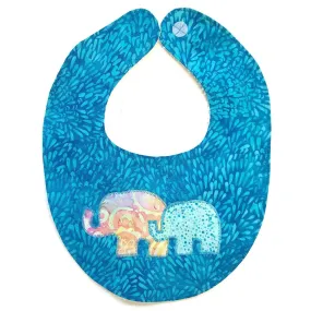 Baby Bib with Mama & Baby Elephant on Aqua Batik