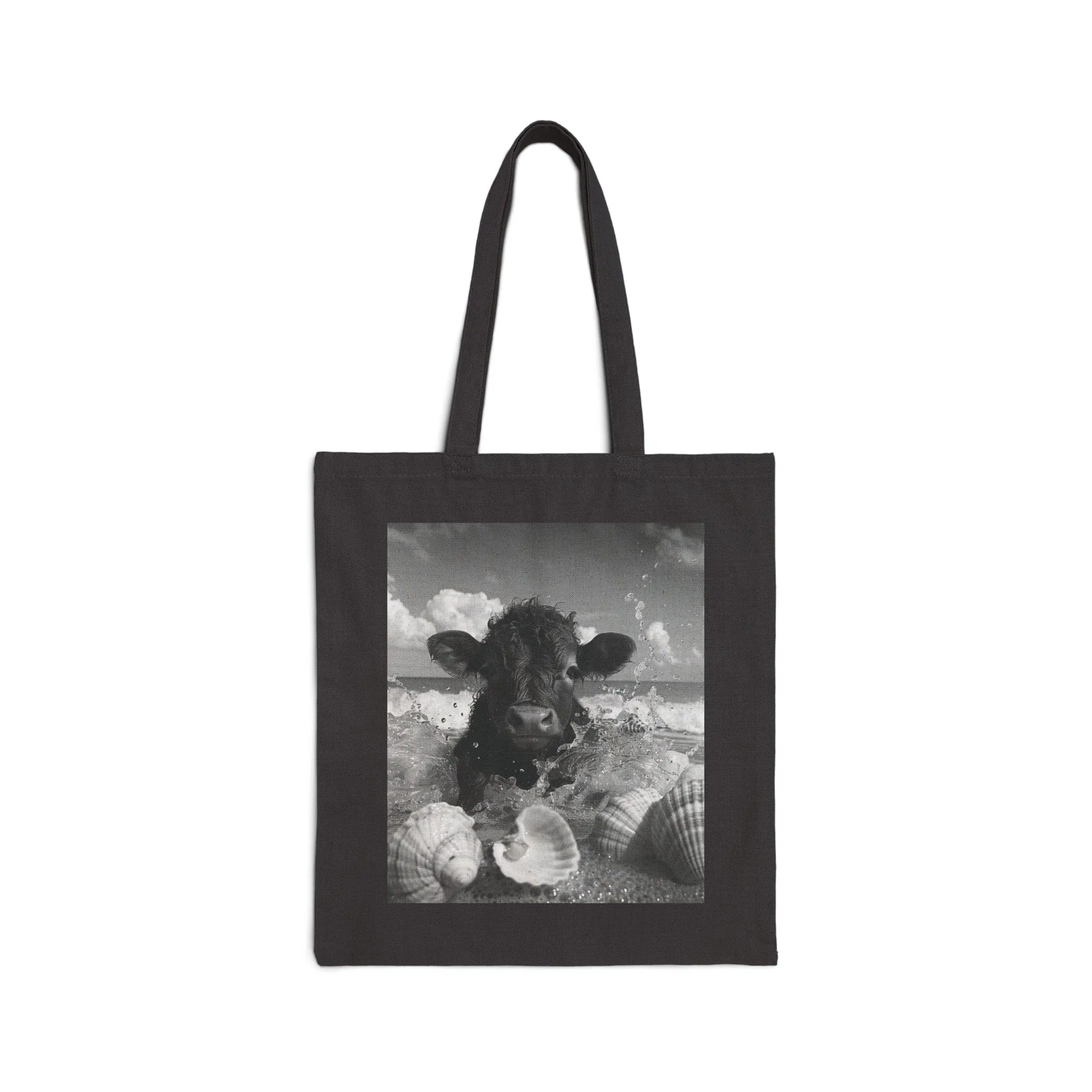 Baby Highland Cow Day At The Beach Cotton Canvas Tote Beach Bag