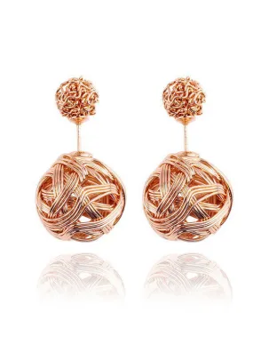 Beatiful Knot Ball Double Sided Earrings - Gold