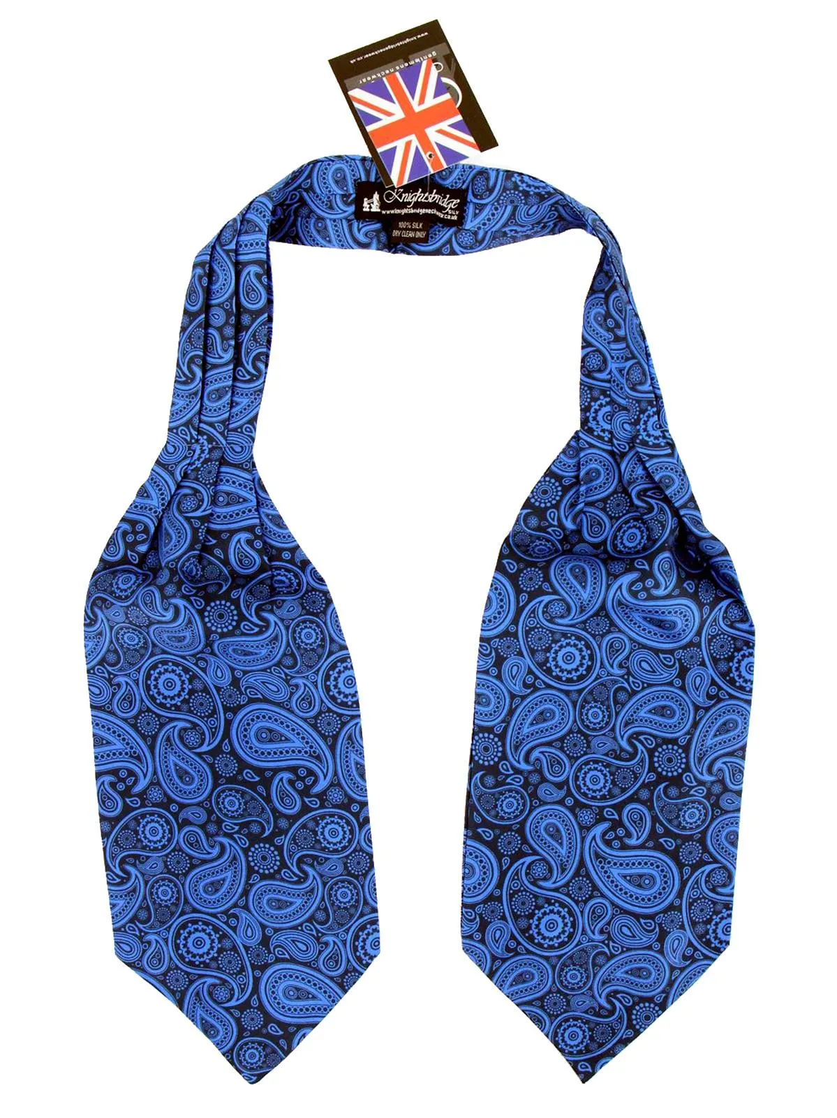 Blue & Black Paisley Print Pure Silk Vintage Look Cravat