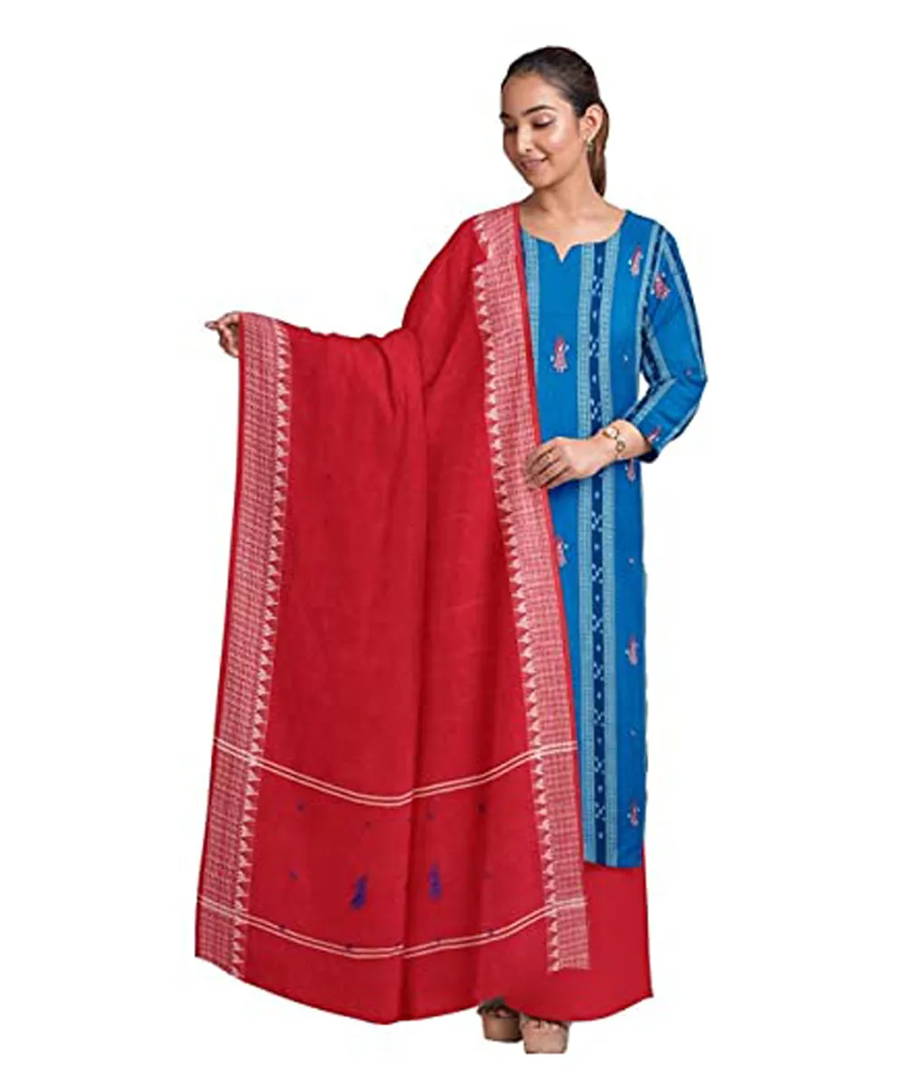 Blue red hand woven nuapatna cotton dress material