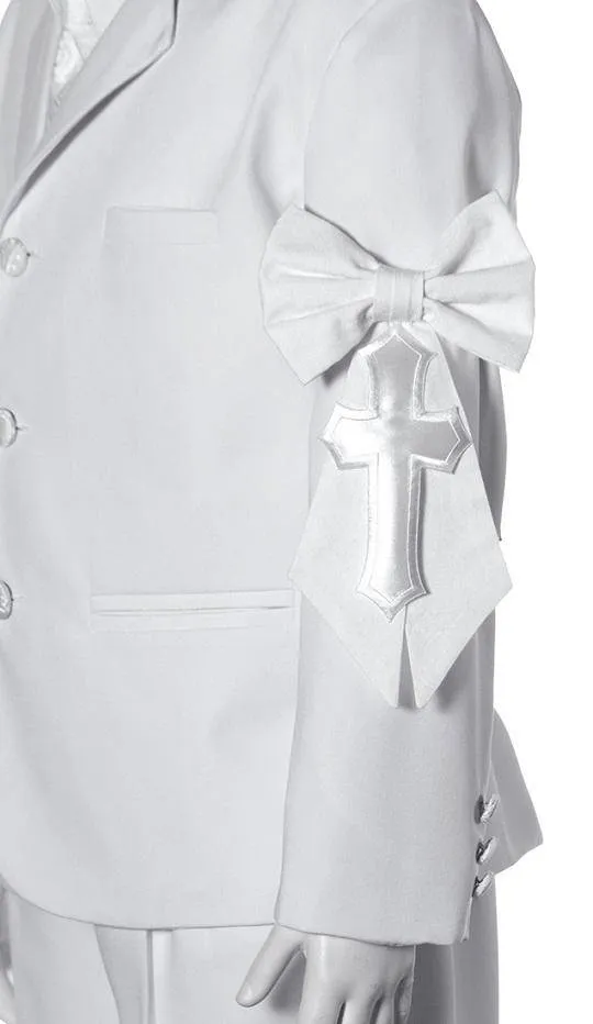 Boys First Holy Communion White Cotton Paisley Armband with Cross