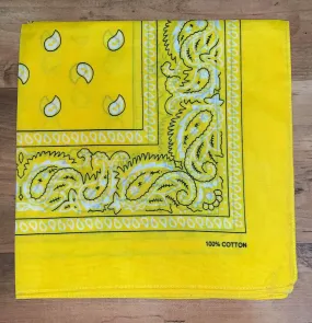 Bright Yellow Paisley Design Bandana - 100% Cotton