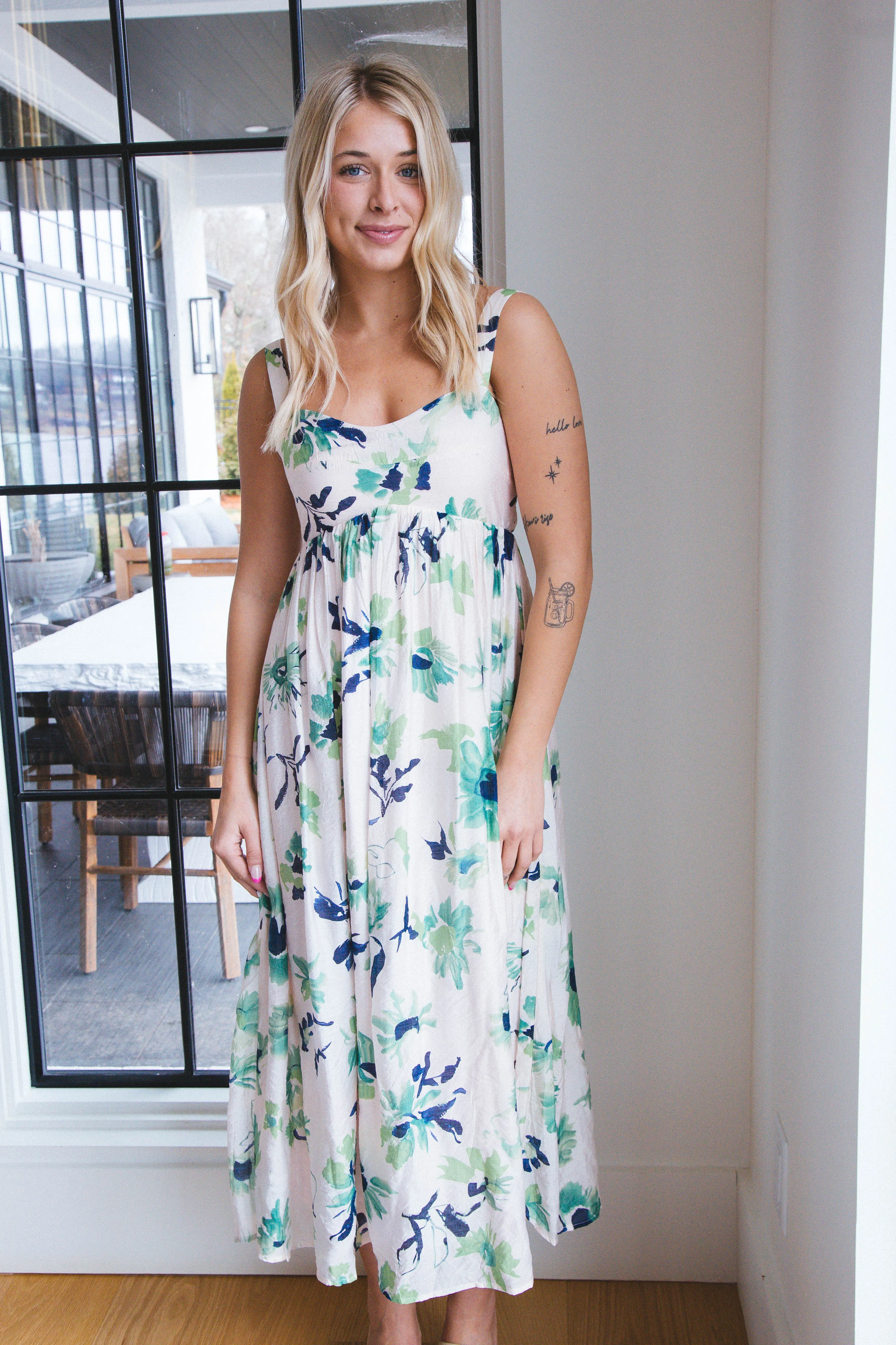 Brylee Floral Maxi Dress, Cream/Green/Navy