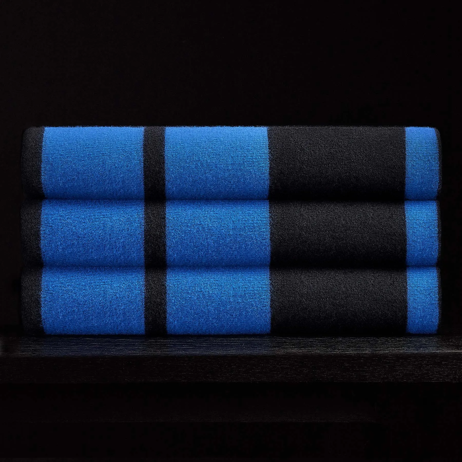 Cashmere Stripe Knit Blanket - Black/Royal Blue