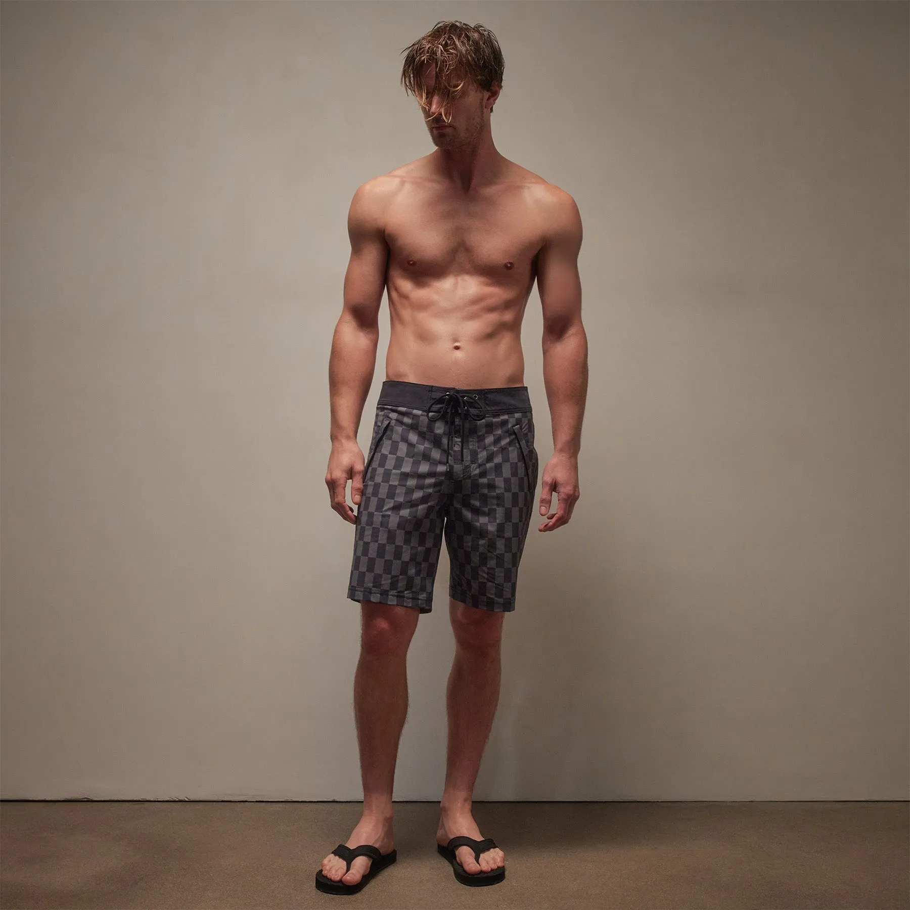 Checkered Boardshort - Slate/Raccoon Grey