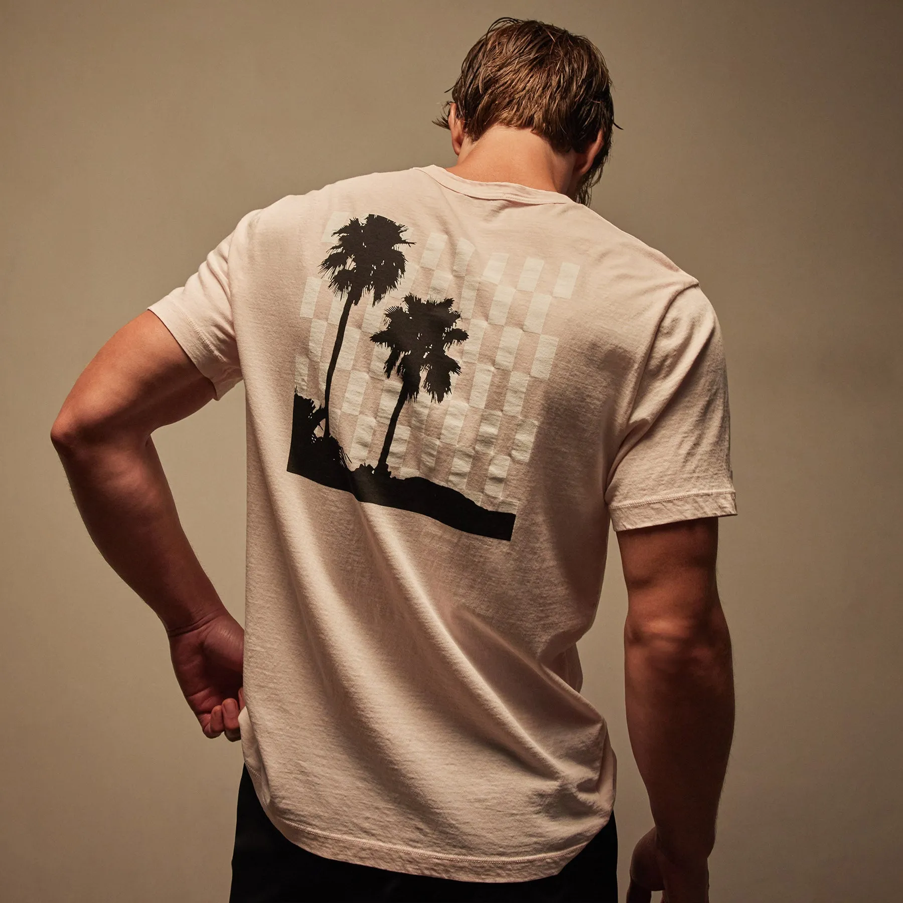 Checkered Palm Tree Graphic Tee - Zephyr Pigment/White