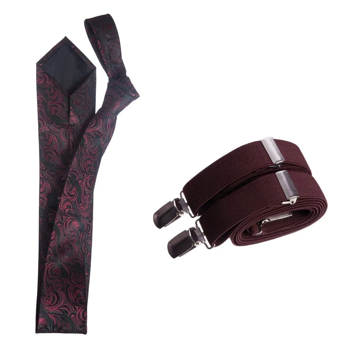 Classic Windsor Self Tie Paisley Jacquard Necktie and Suspenders