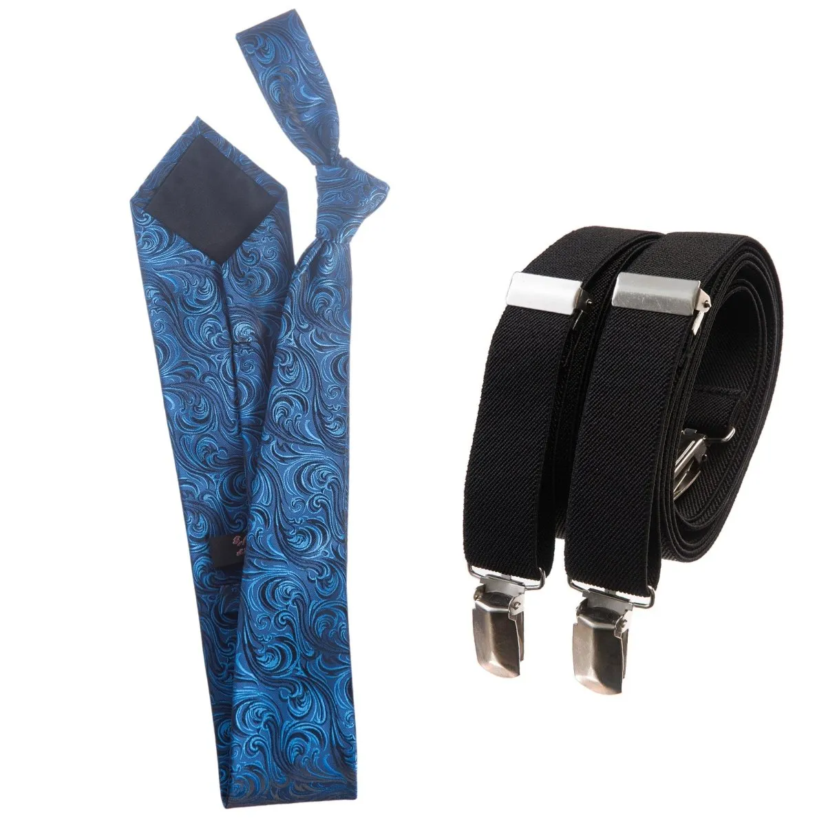 Classic Windsor Self Tie Paisley Jacquard Necktie and Suspenders