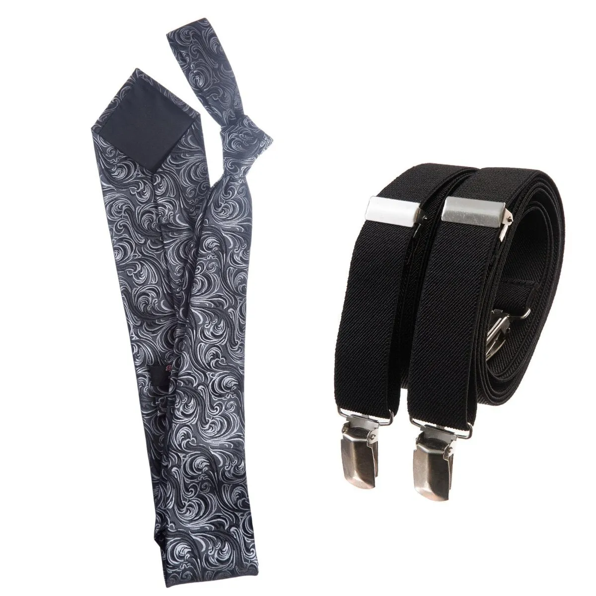 Classic Windsor Self Tie Paisley Jacquard Necktie and Suspenders