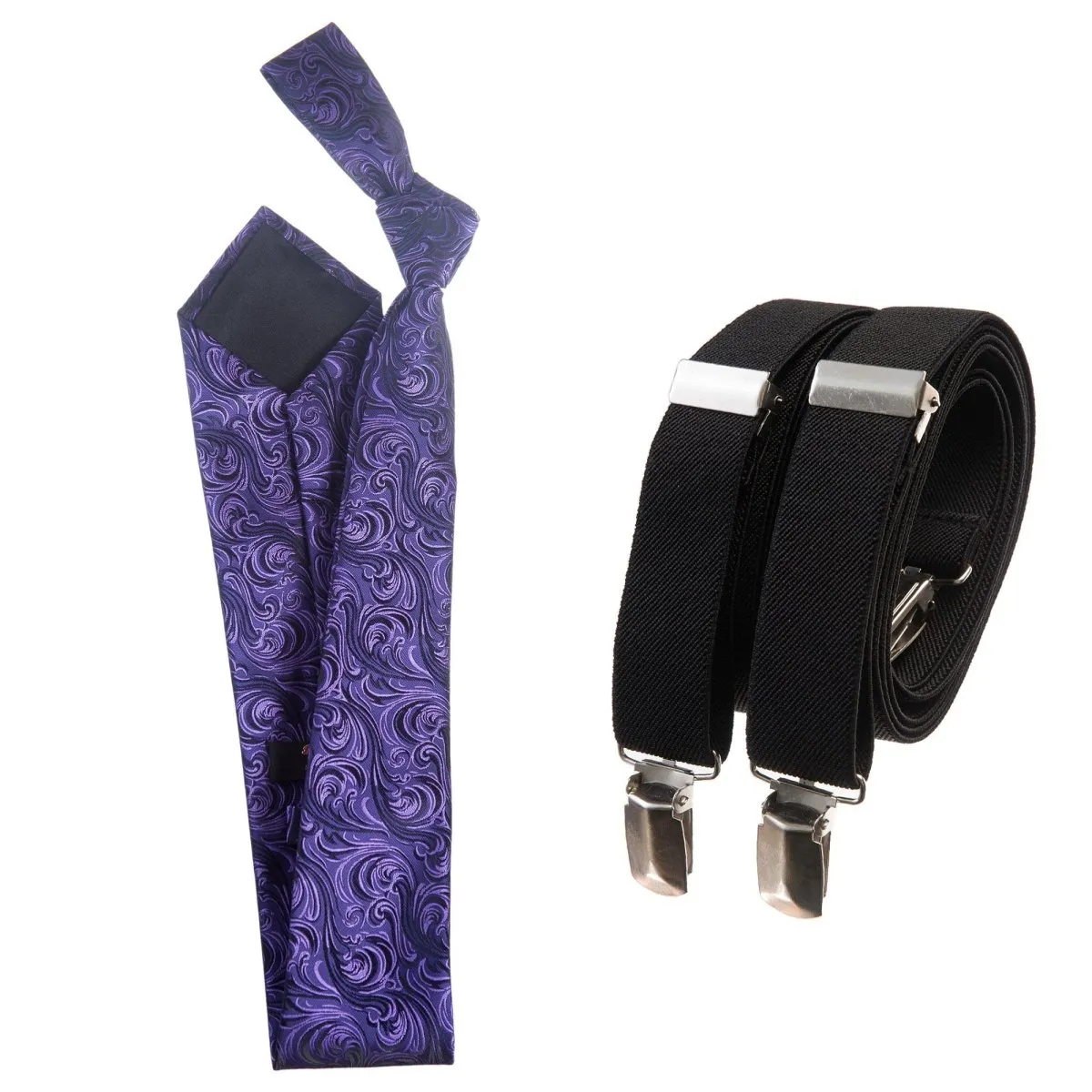 Classic Windsor Self Tie Paisley Jacquard Necktie and Suspenders