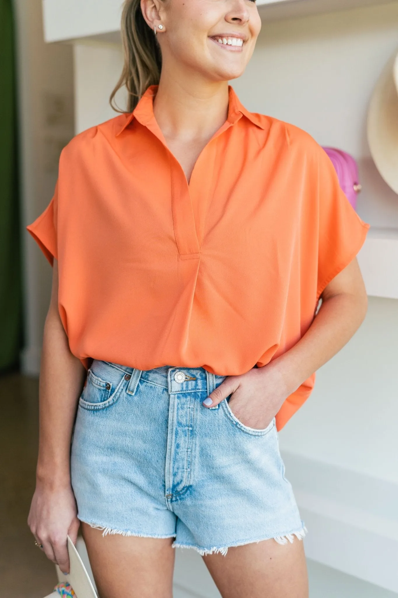 Coral Crepe Light Sleeveless Popover