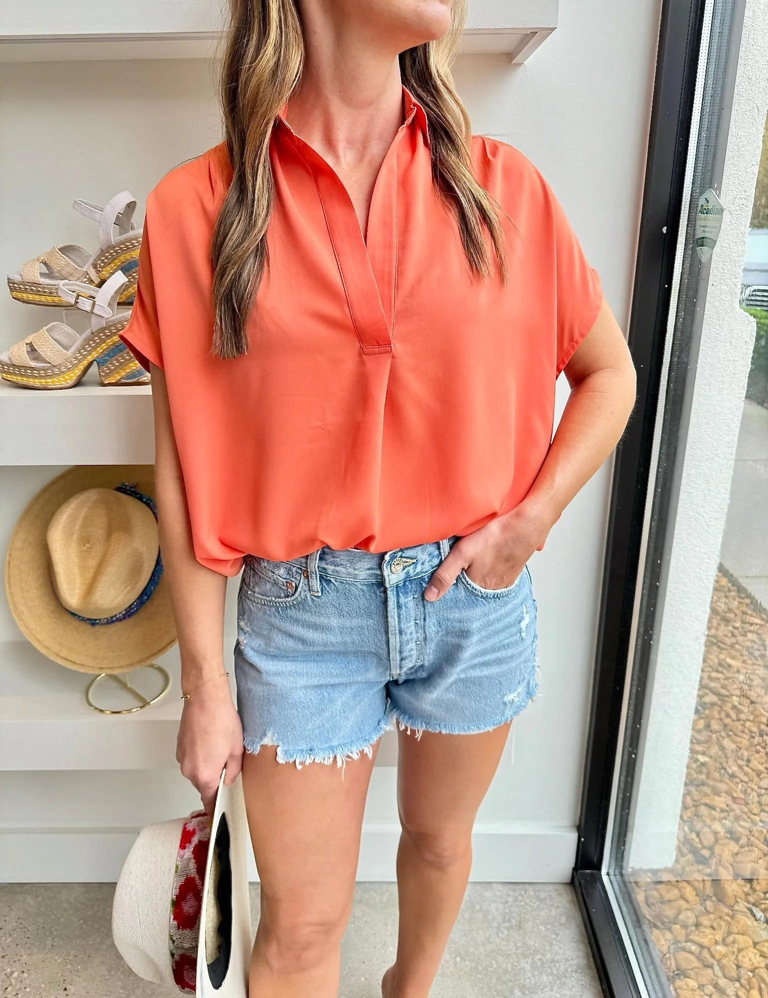 Coral Crepe Light Sleeveless Popover