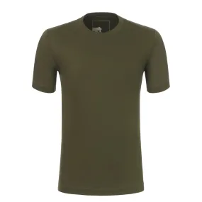 Crew-Neck Cotton T-Shirt in Olive Green