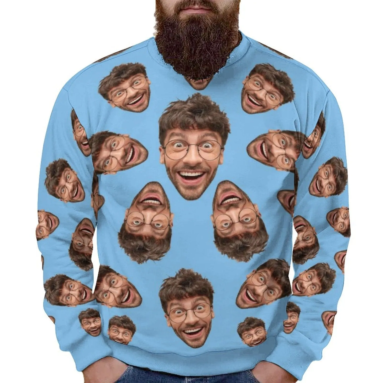 Custom Face Multicolor Loose Sweatshirt Personalized Face All Over Print Crewneck Loose Sweatshirt