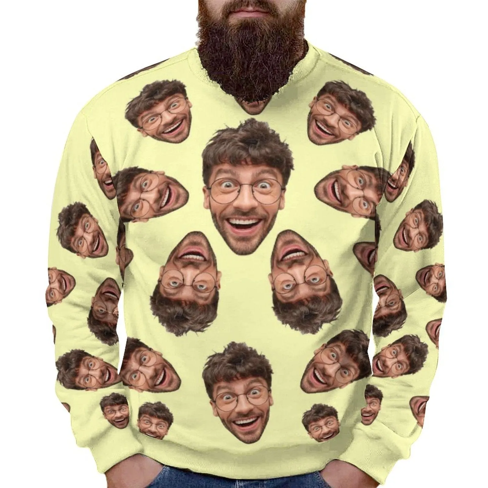 Custom Face Multicolor Loose Sweatshirt Personalized Face All Over Print Crewneck Loose Sweatshirt