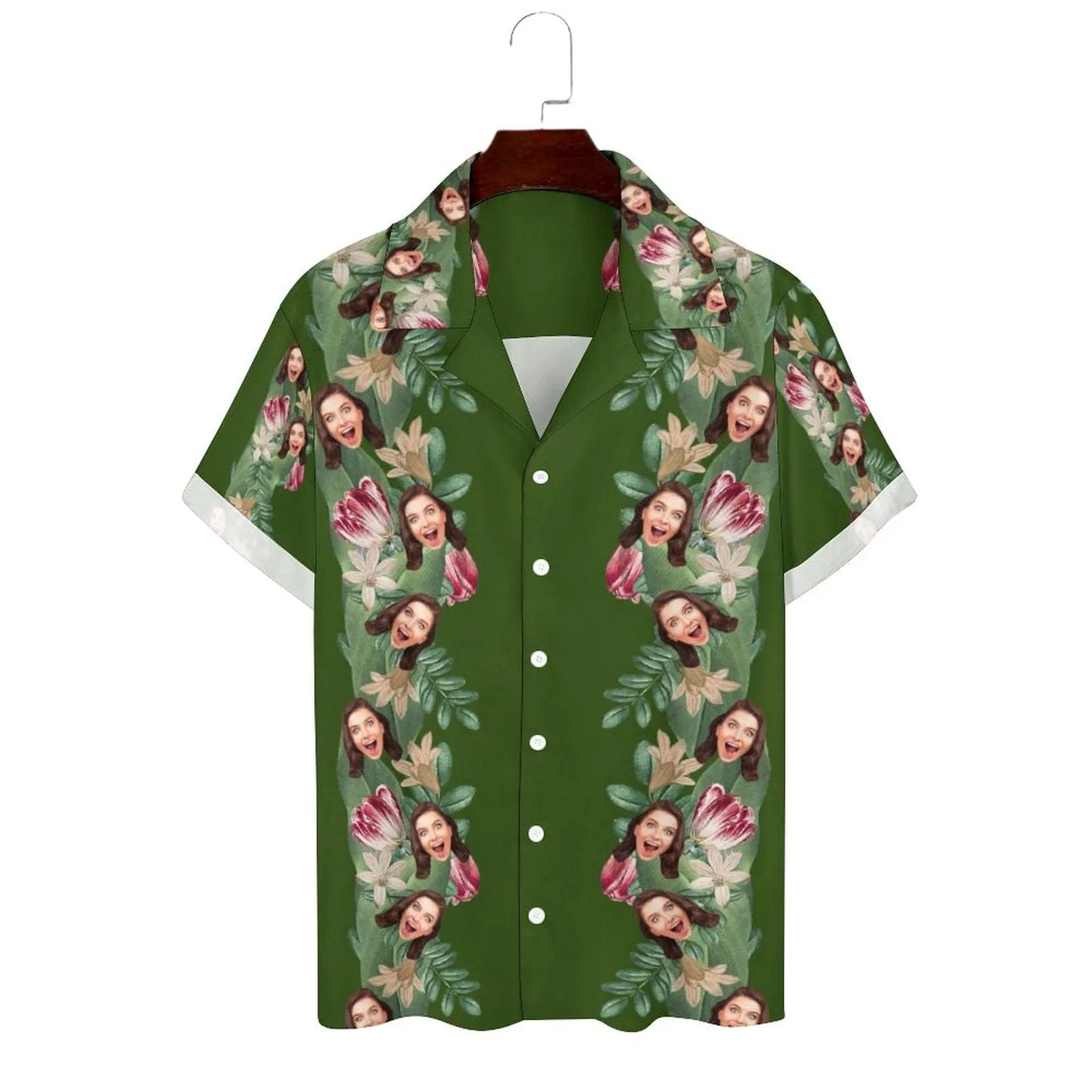 Custom Face Vertical Tropic Flowers Cuban Collar Shirt Hawaiian Shirt for Husband or Boyfriend