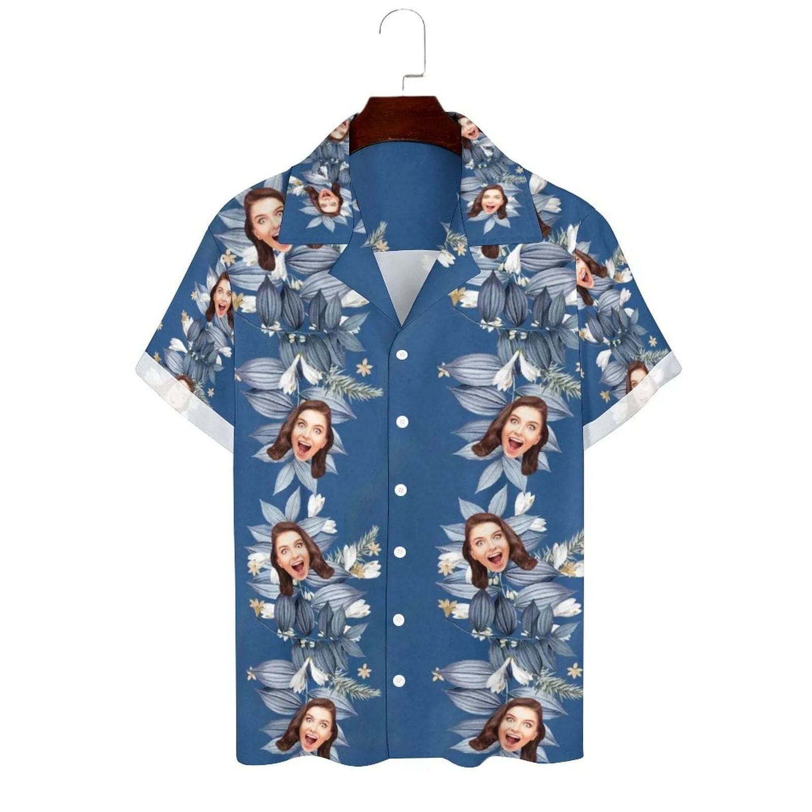 Custom Face Vertical Tropic Flowers Cuban Collar Shirt Hawaiian Shirt for Husband or Boyfriend