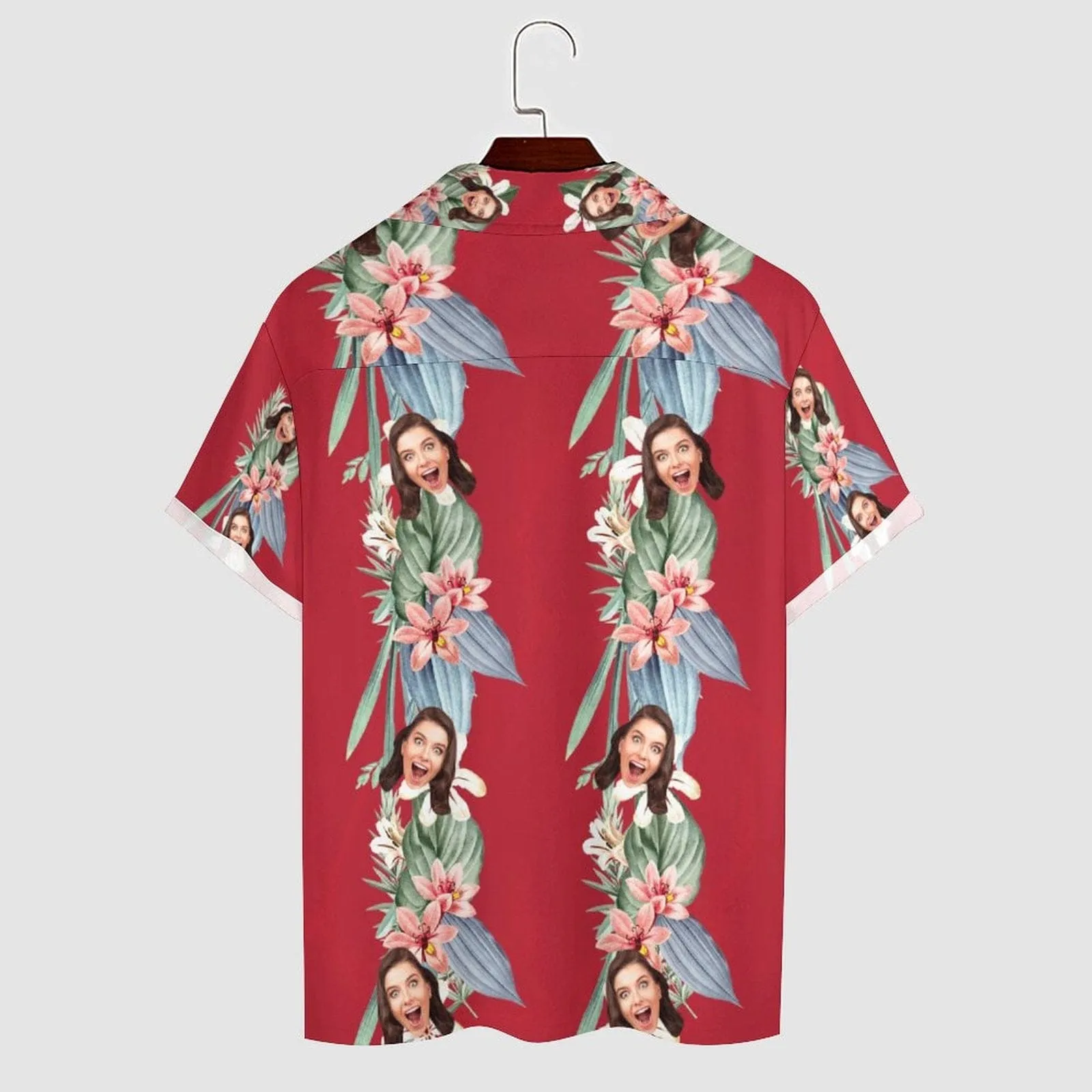 Custom Face Vertical Tropic Flowers Cuban Collar Shirt Hawaiian Shirt for Husband or Boyfriend