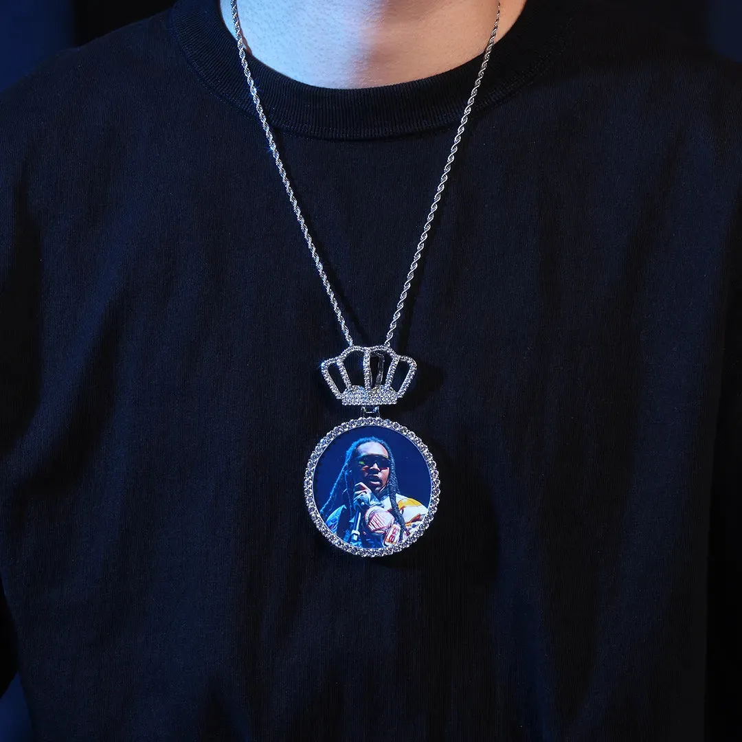 Custom Round Photo Pendant With Crown Bail