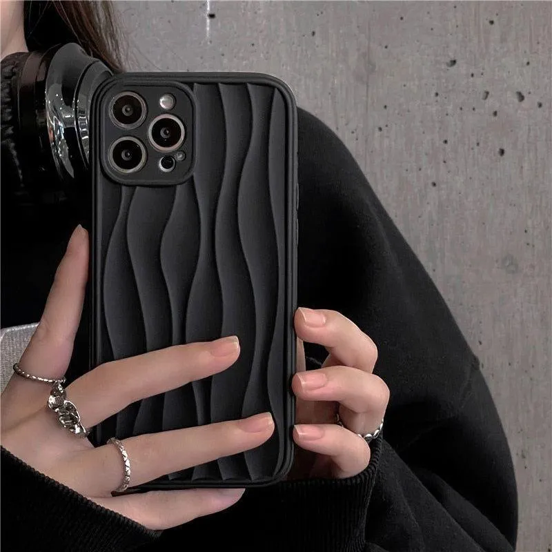 Cute Phone Cases For iPhone 14 13 11 12 Pro Max 14 Plus - Black WaterRipple Wavey Lines