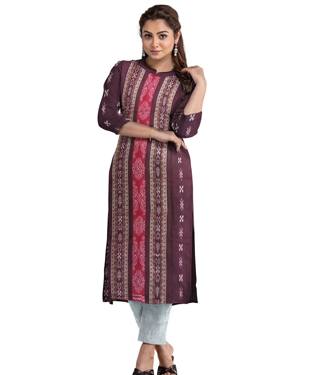 Dark brown grey handwoven cotton nuapatna dress material