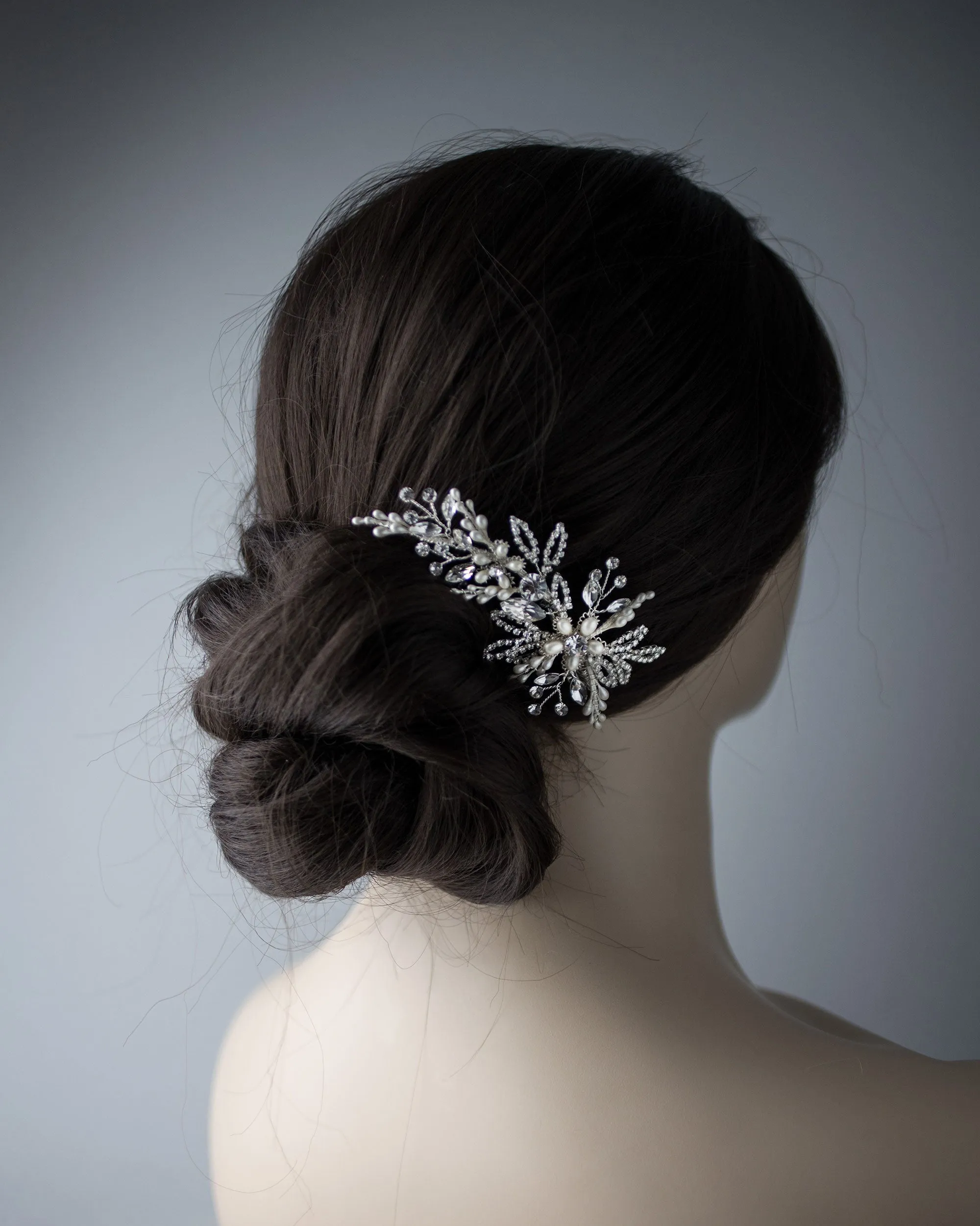 Delicate Pearl Wedding Hair Clip in Silver