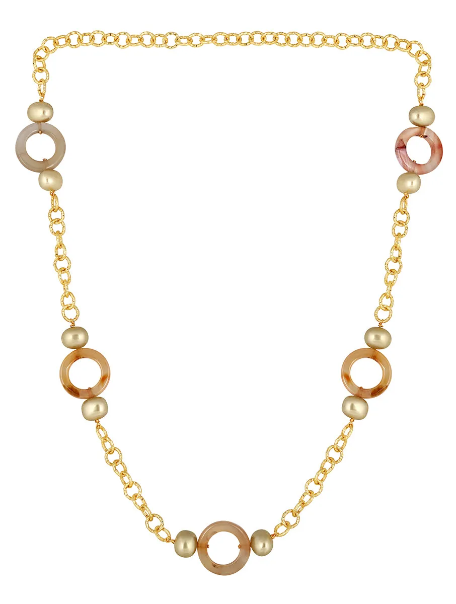 Designer Necklace With Gold Finished Brass, Shell Pearls & Natural Onyx Stone