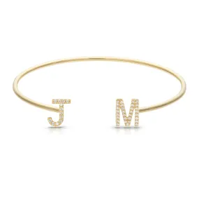 Diamond Initials Thin Cuff Bangle