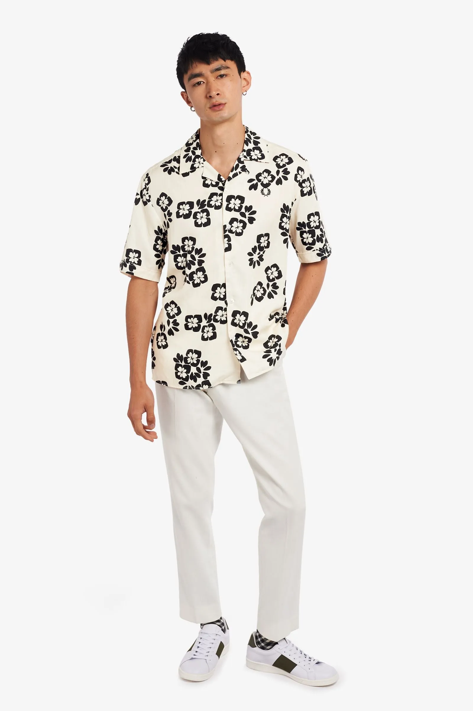 Ecru Floral Print Revere Shirt