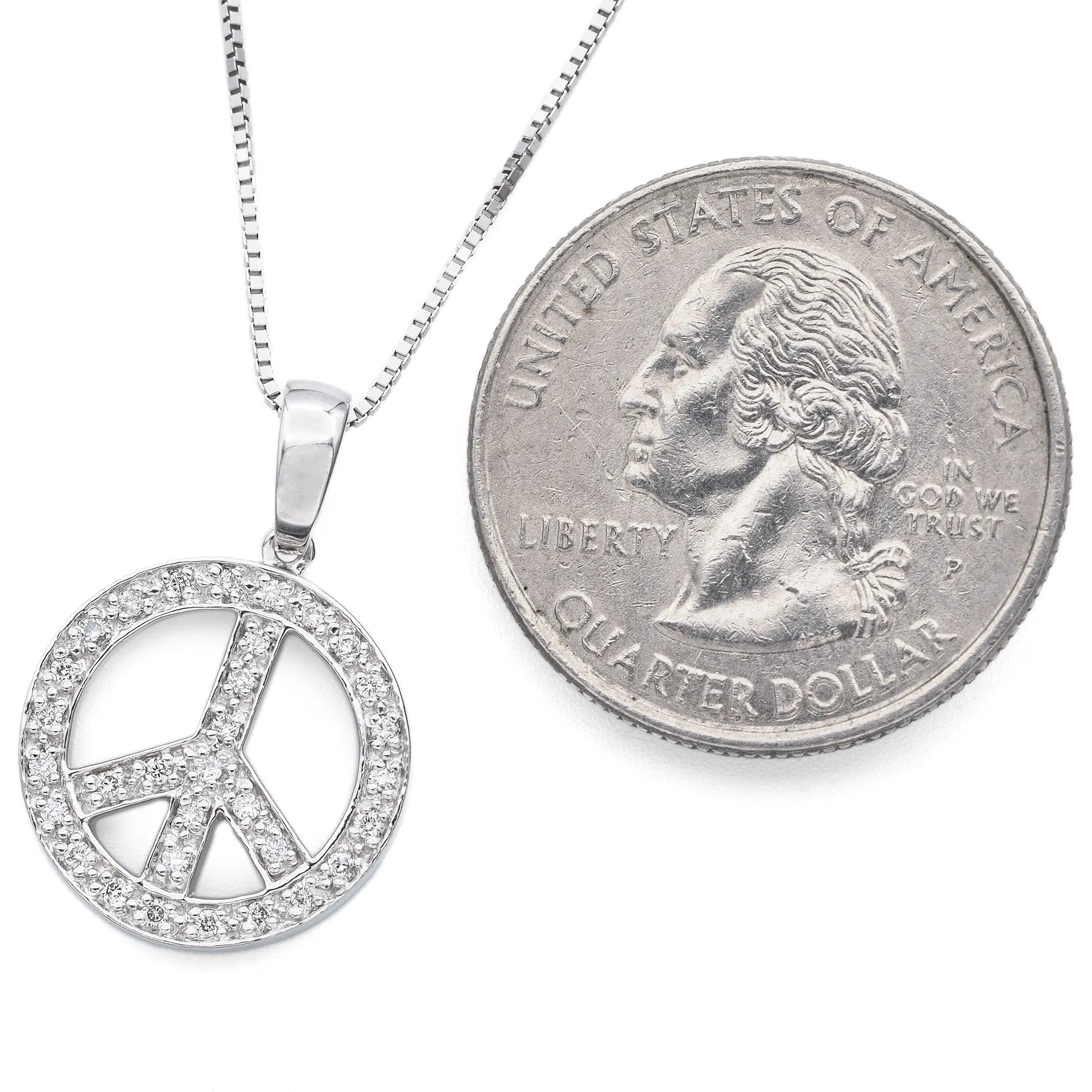 Estate 14K White Gold 0.32 TCW Diamond Peace Pendant Necklace