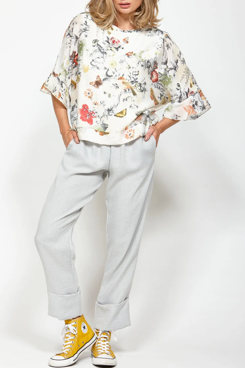 Event Crop Sleeve Peach Floral Top