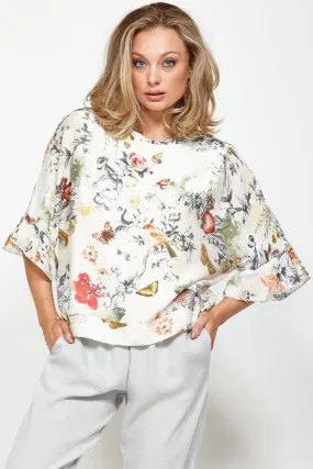 Event Crop Sleeve Peach Floral Top