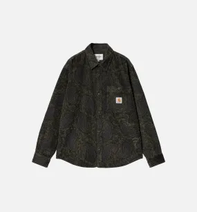 Flint Paisley Mens Long Sleeve Shirt - Black/Green