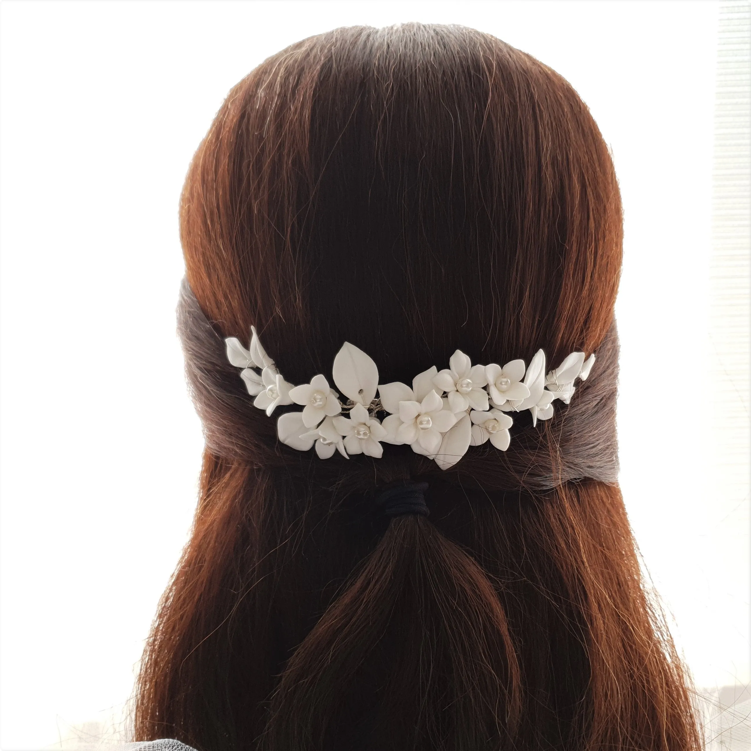 Floral Hair Comb For Brides in Rose Gold- Snow Drops