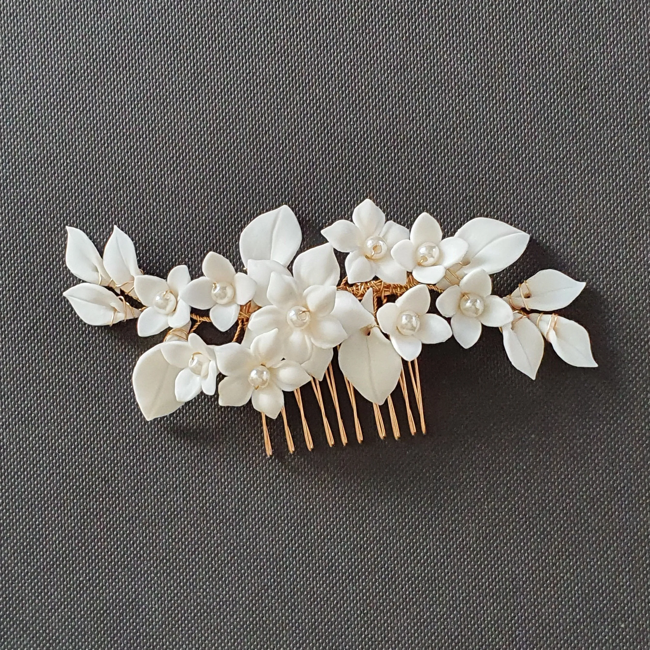 Floral Hair Comb For Brides in Rose Gold- Snow Drops