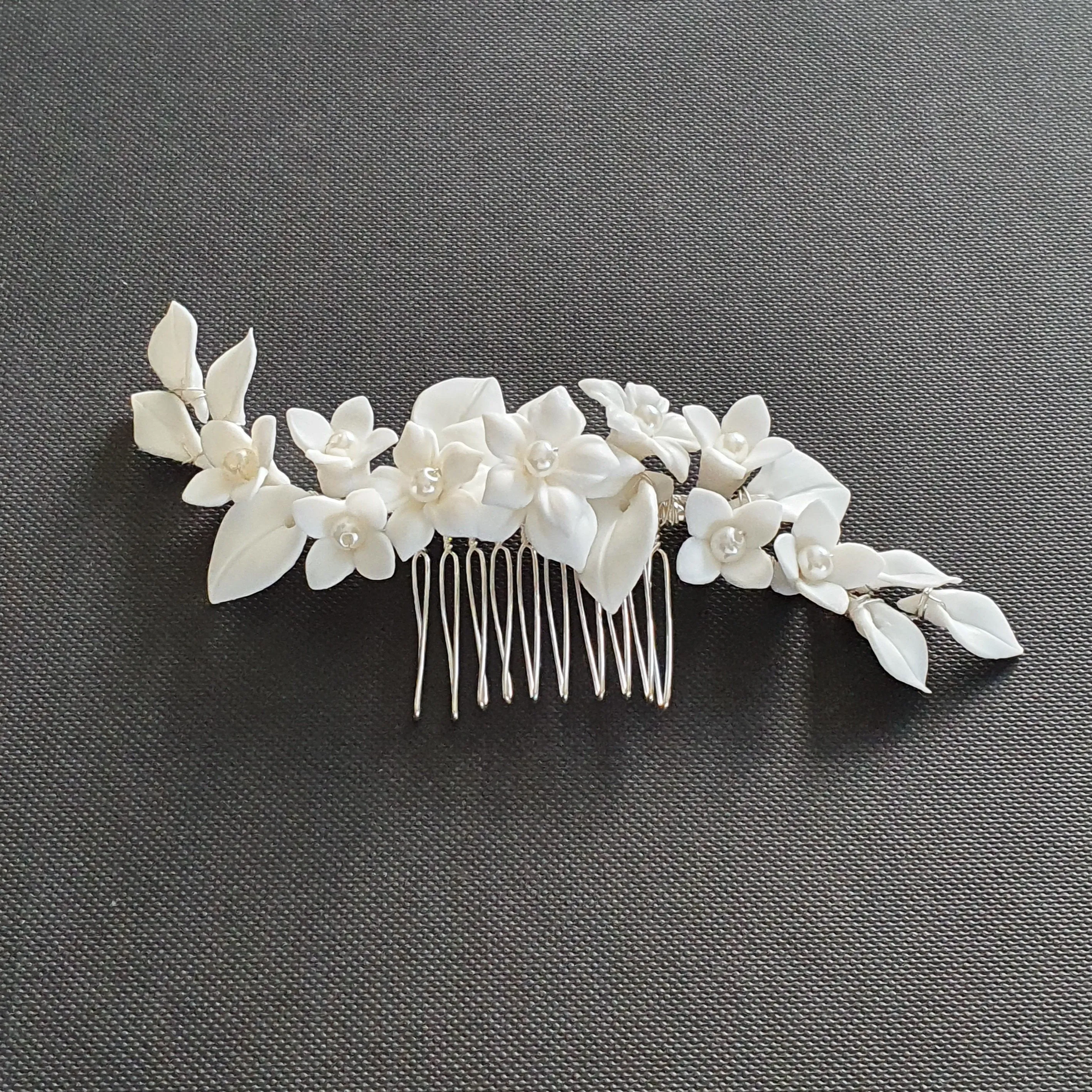 Floral Hair Comb For Brides in Rose Gold- Snow Drops