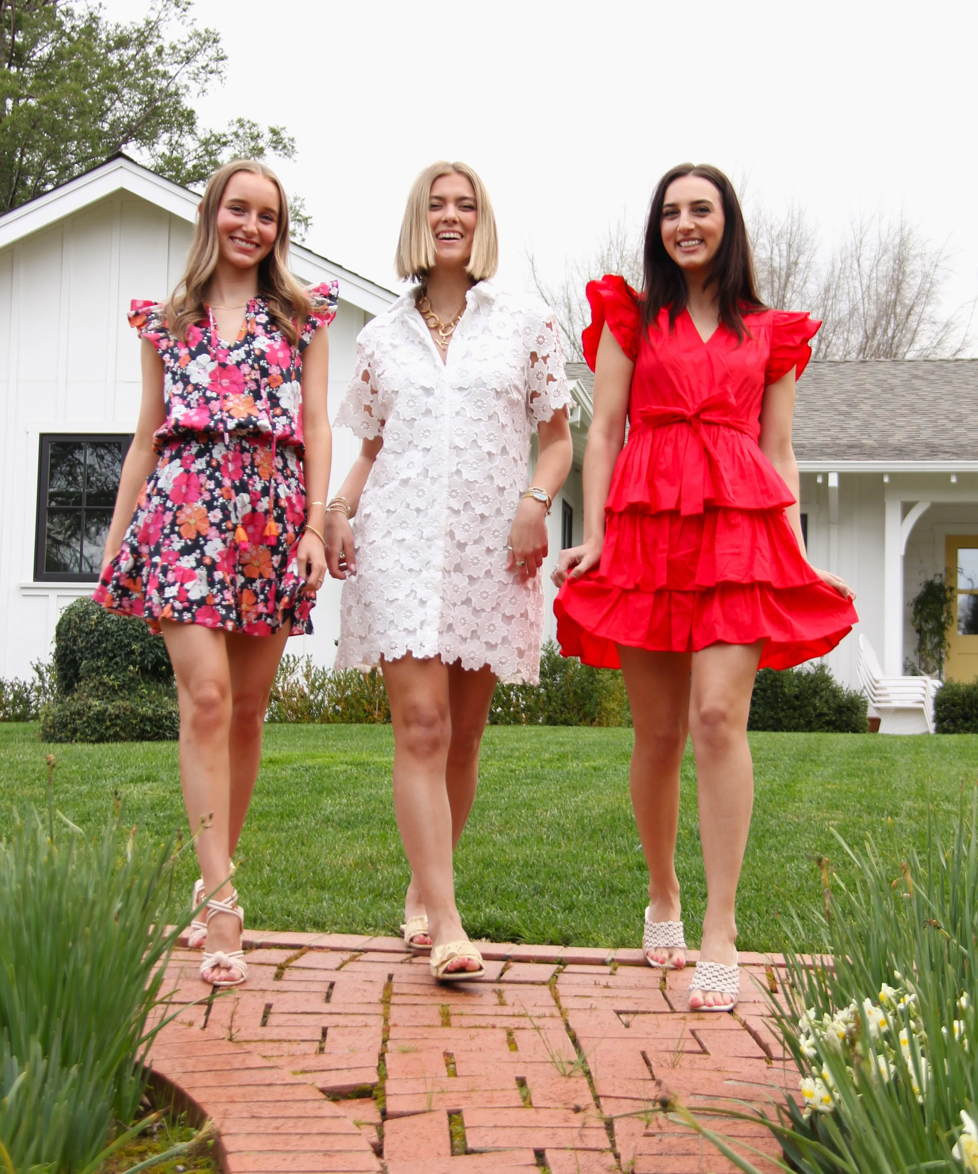 Floral Lace Button Down Collared A-Line Dress - Off White