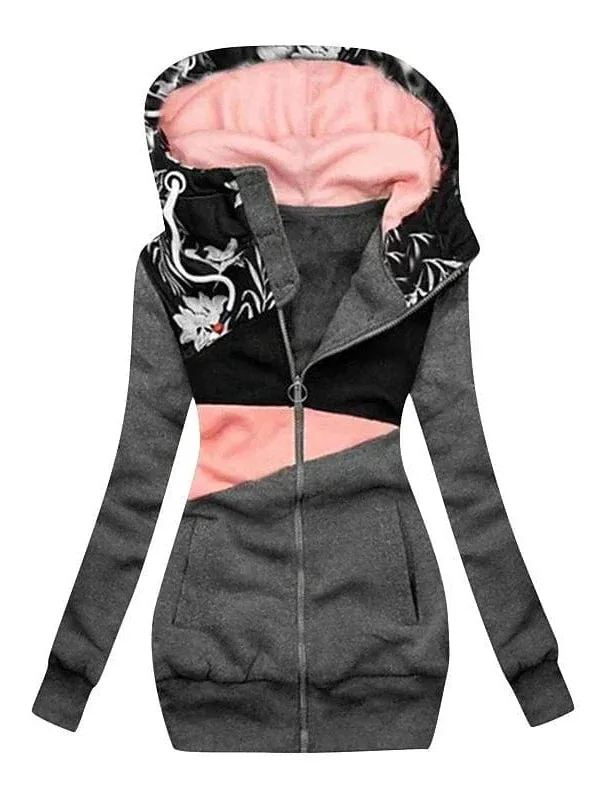 Floral Print Women's Casual Hoodie Jacket