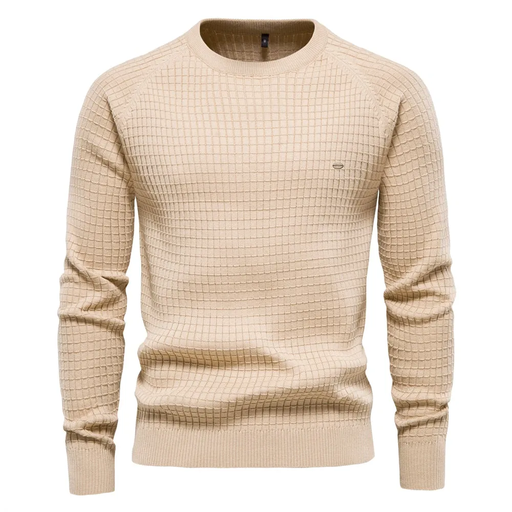 Foesce -100% Cotton Men Sweaters Soild Color O-neck High Quality Mesh Pullovers Male New Winter Autumn Basic Sweaters For Men