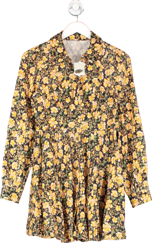 Free People Yellow Floral Marvelous Mia Mini Dress UK 6