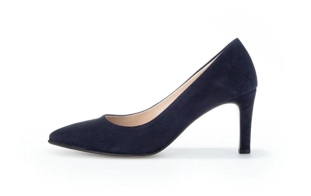 Gabor Navy Suede pointed toe court shoe 38016