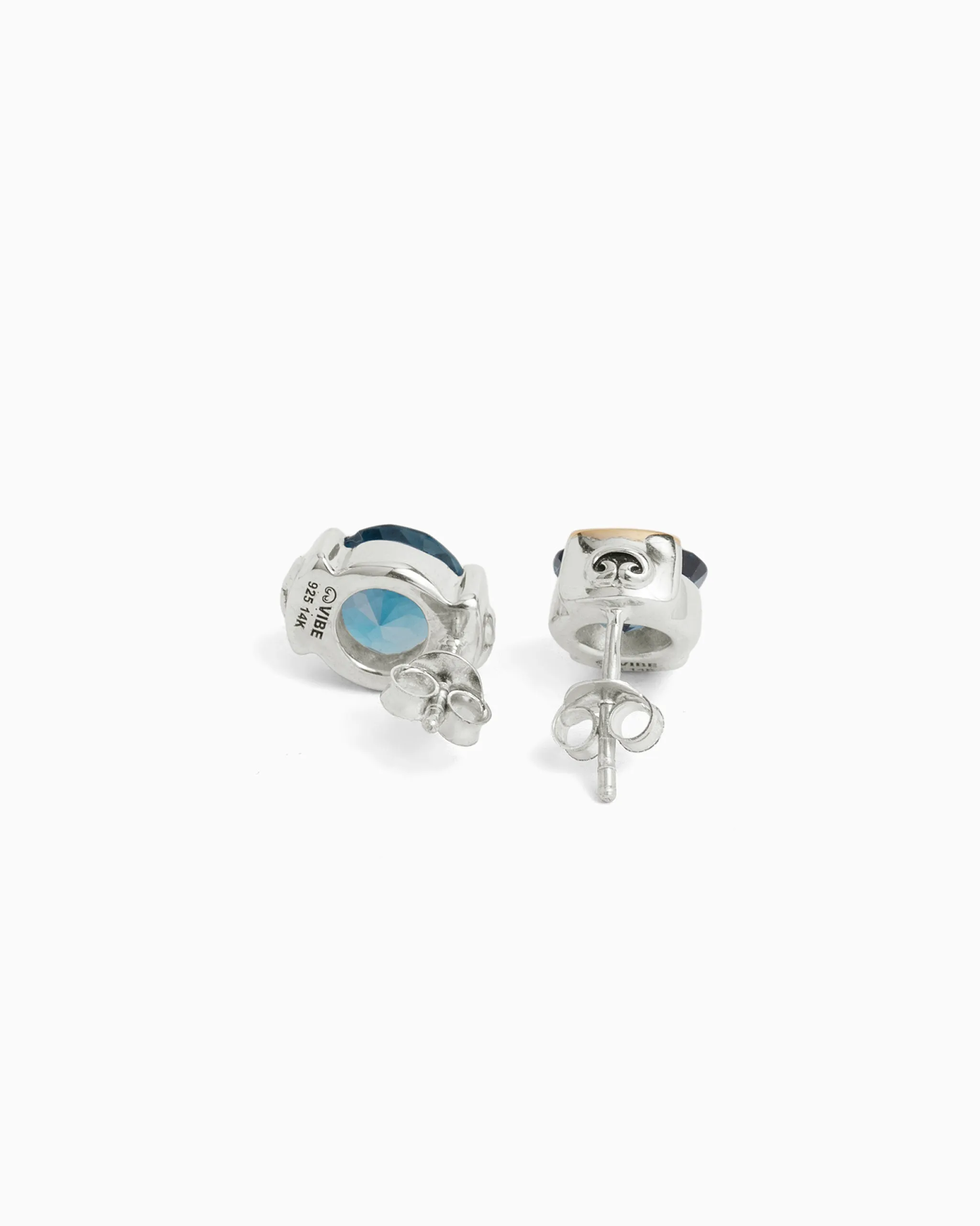 Gemstone Studs with 14K Gold Bezel - London Blue Topaz