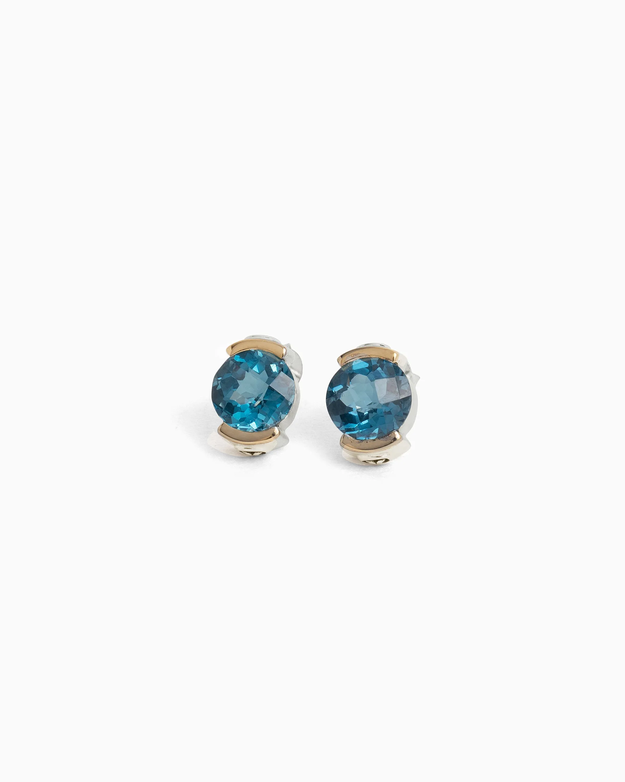 Gemstone Studs with 14K Gold Bezel - London Blue Topaz