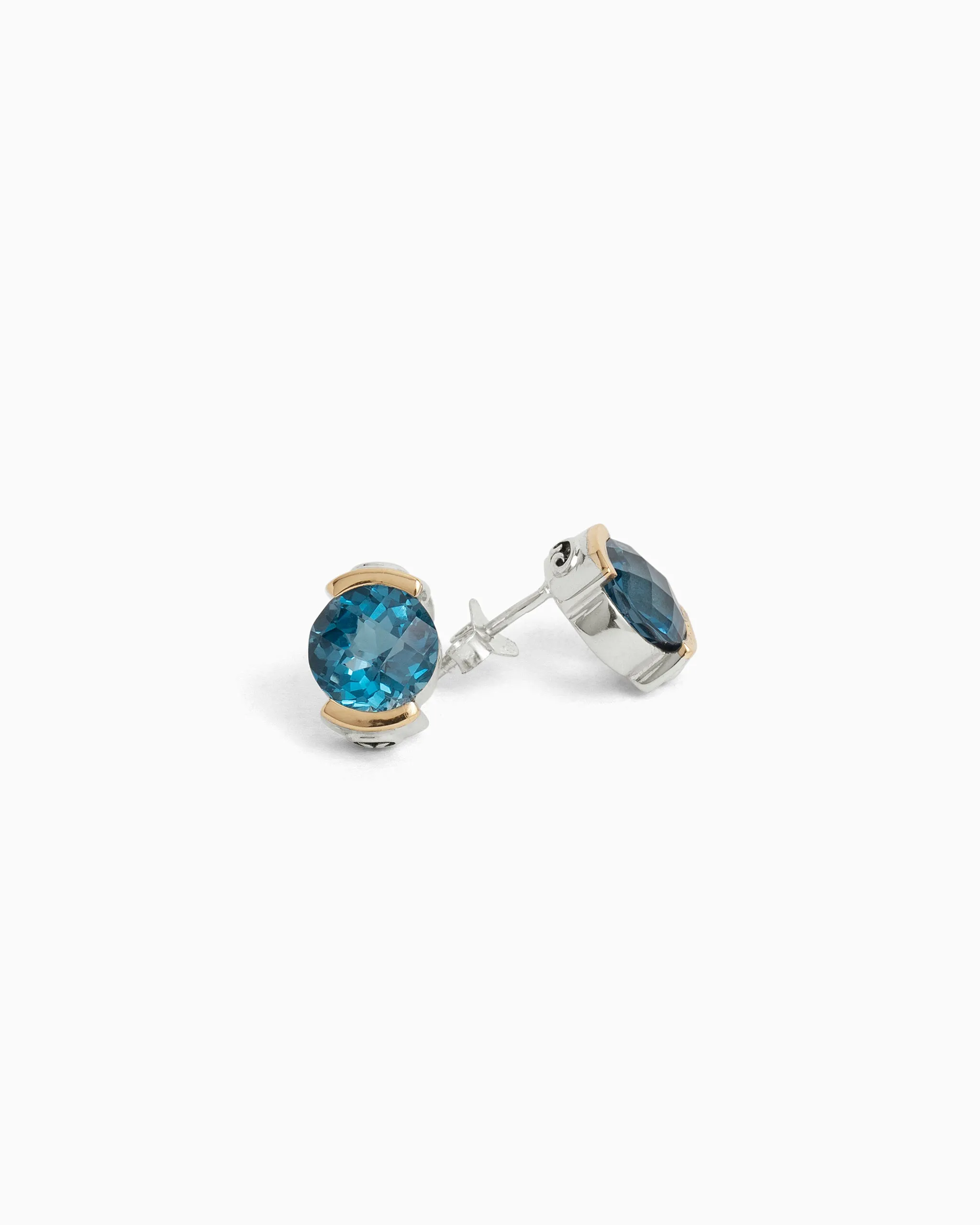 Gemstone Studs with 14K Gold Bezel - London Blue Topaz